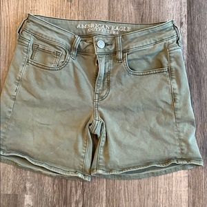 Army Green Denim midi length shorts